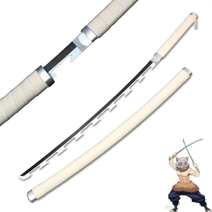 Demon Slayer – Inosuke Hashibira Dual Serrated Nichirin Katanas (Wooden Replica – 104 cm)