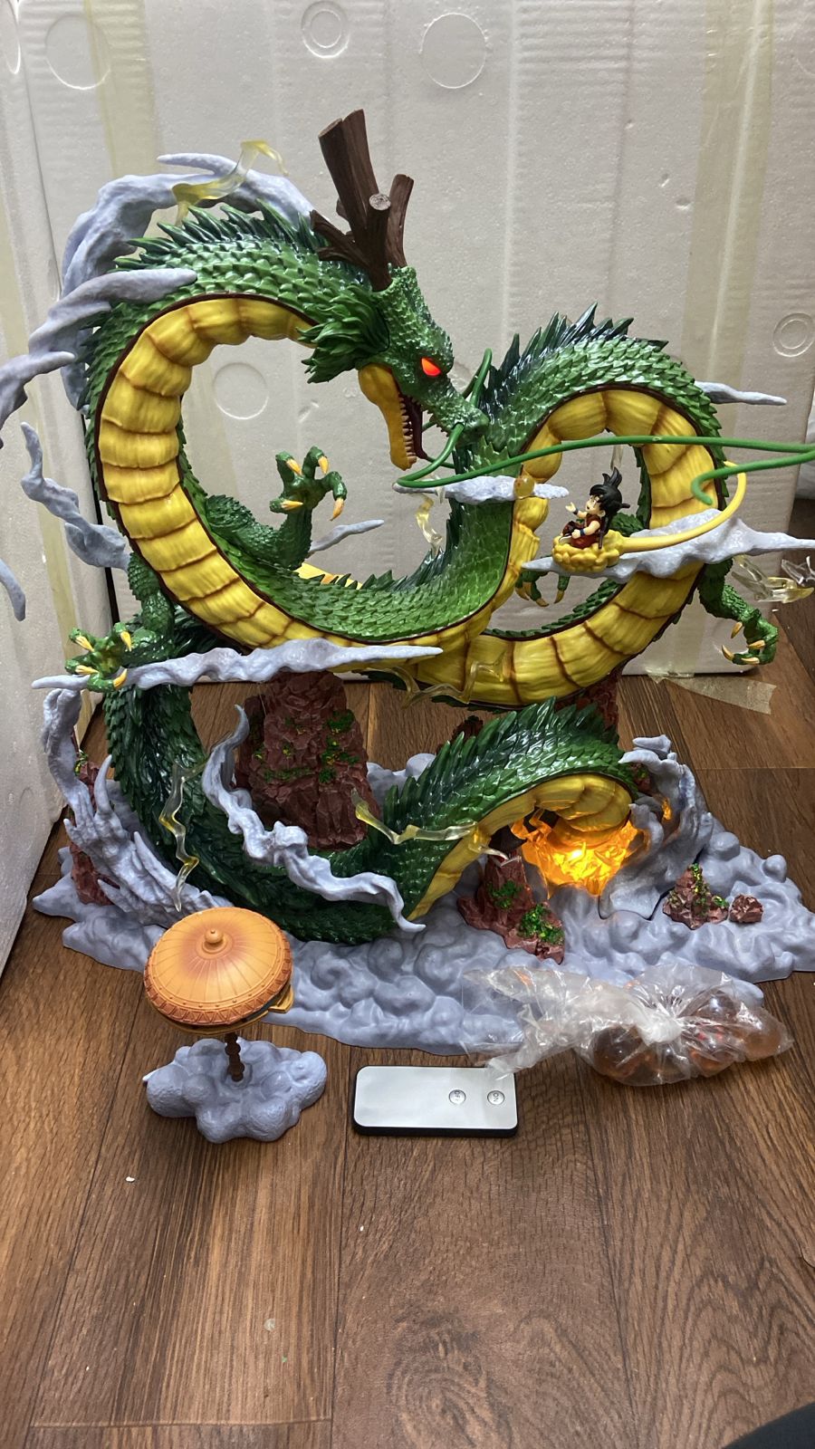 🐉 Shenron Dragon with Kid Goku Statue (Light-Up Edition)